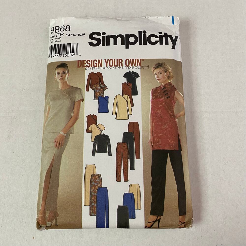Simplicity 9868 Qipao Cheongsam Tunic Skirt Pants Pattern Sz 14-20 Vintage UNCUT